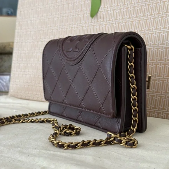 448! New TORY BURCHFLEMING SOFT CHAIN WALLET Color ALBAROSSA - Picture 2 of 12